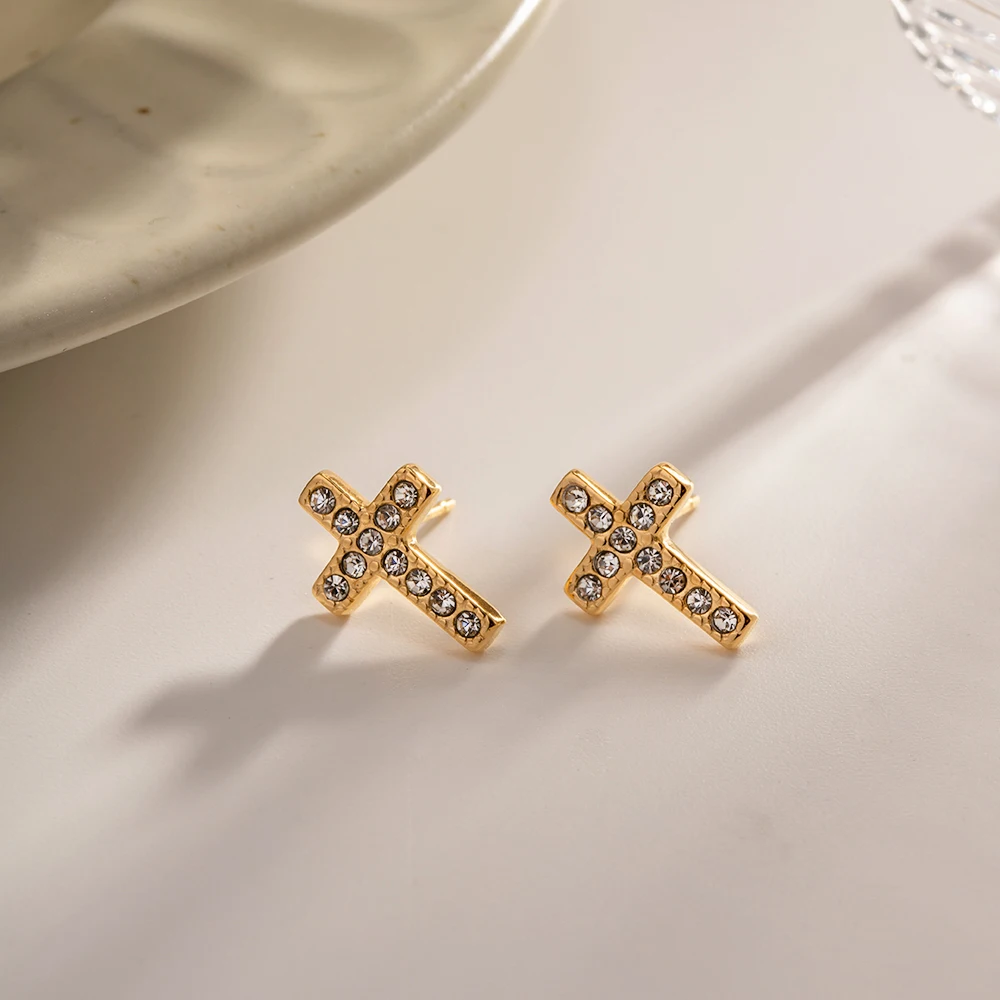 

Classic Cross Stainless Steel Earrings For Women Simple White Zircon Drop Earrings Ladies Dangle Earrings Jewelry Gift For Girl