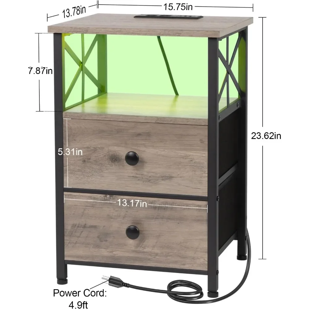 Светодиодный набор из 2 тумбочек столы для гостиной с зарядной станцией боковой