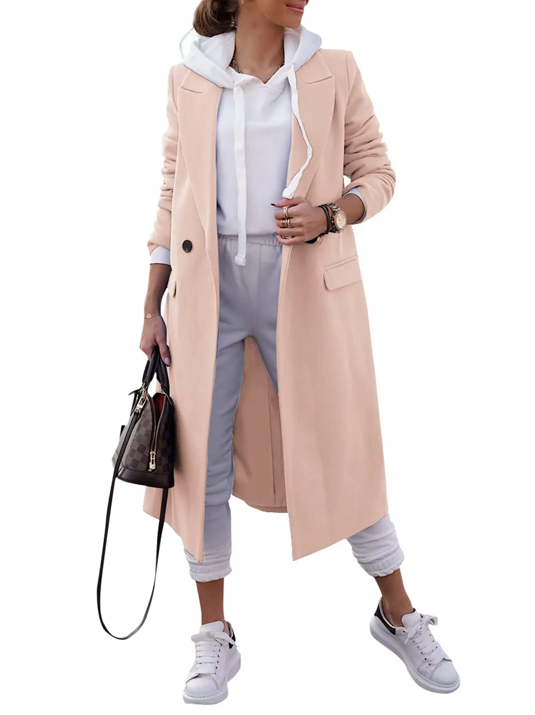 

Women's Double Breasted Pea Coat Lapel Wool Blend Long Trench Jacket Winter Elegant Overcoat Outwear