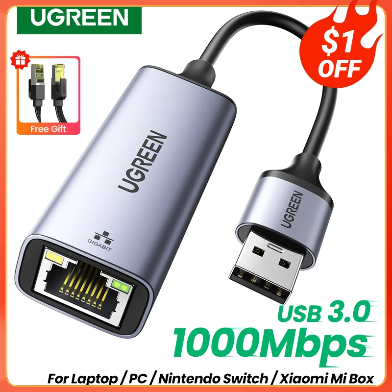 Ugreen Usb Ethernet Adapter Usb3.0 1000Mbps Usb Rj45 Scheda Di Rete Per Laptop Xiaomi Mi Box S Nintendo Switch Pc Internet Usb Lan