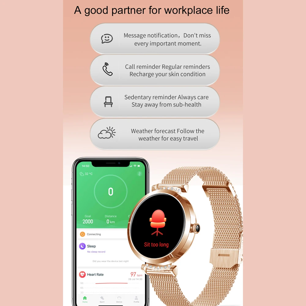 Original NY22 Smart Watch Women Sports Fitness Tracking IP68 Waterproof Wristband Heart Rate Lady Smartwatch For IOS Android