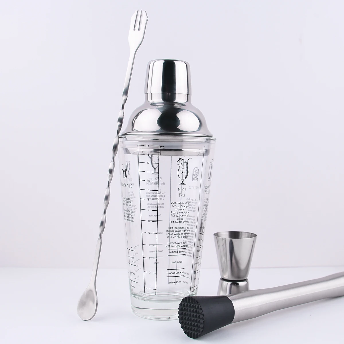 Барный Набор Шейкер Из Нержавеющей Стали Со Стеклянным Градиентом Ручной Ручные