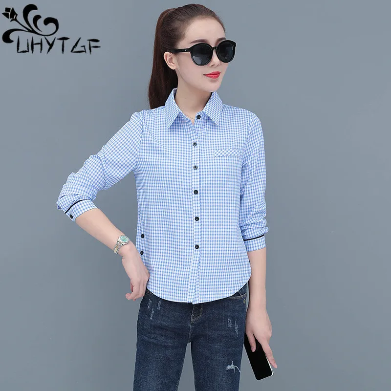 

Блузка женская однобортная в клетку, на весну-осень