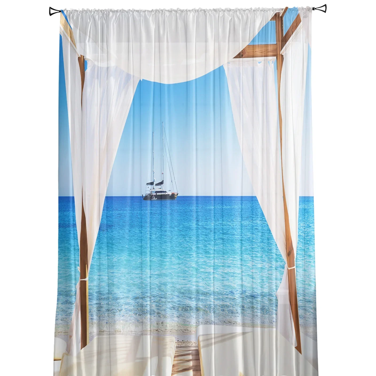 Bali Scenery Ocean Vacation Sheer Curtains Living Room Window Tulle For Bedroom Kitchen Home Decoration Voile Drapes