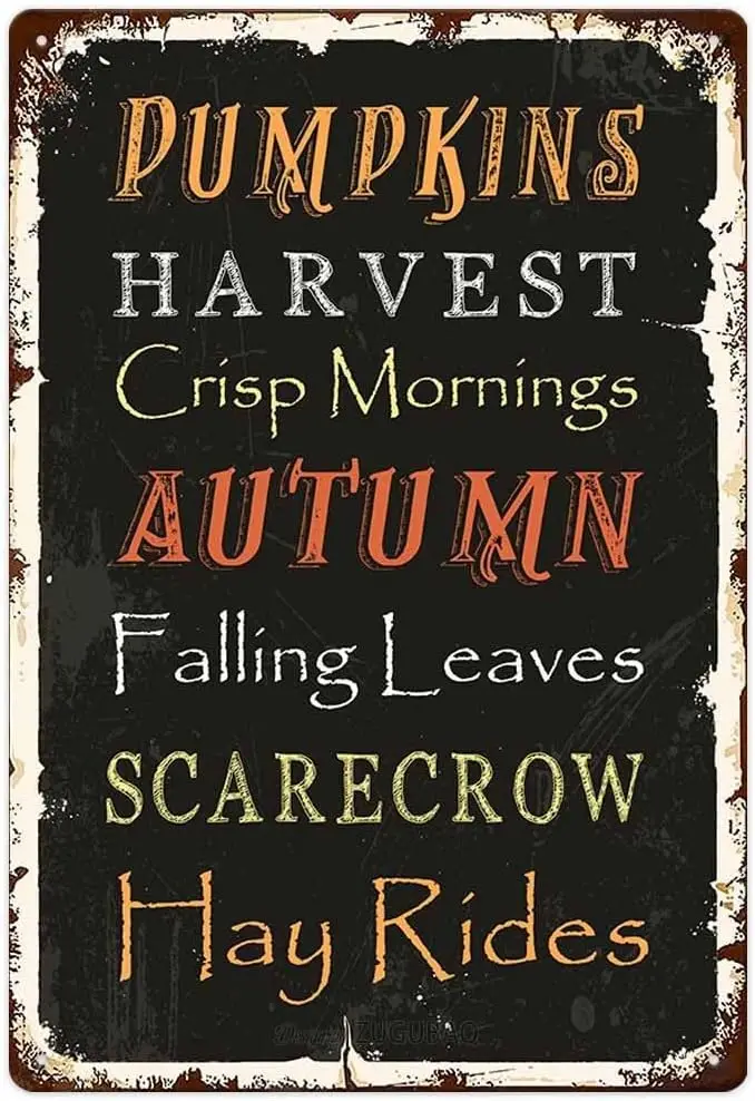 Pumpkn Hrvest Metl Tn Sgn utumn Frm Rustc Gft Home Ktchen Bkery Shop Br Cfe Porch Retro rt Wll Decor 8X12 nch