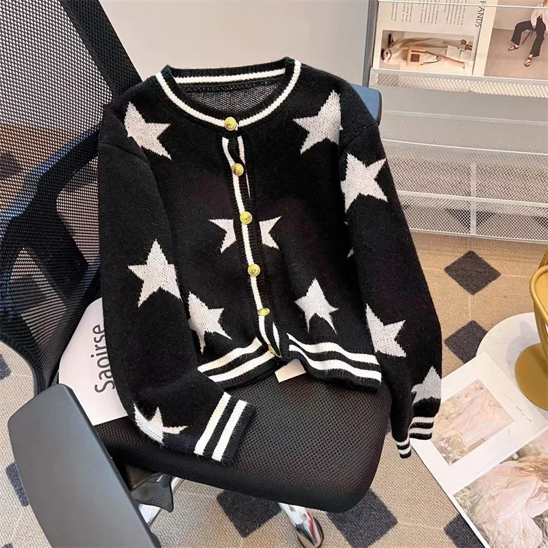 Женский жаккардовый Кардиган со звездами роскошный кашемировый вязаный свитер с