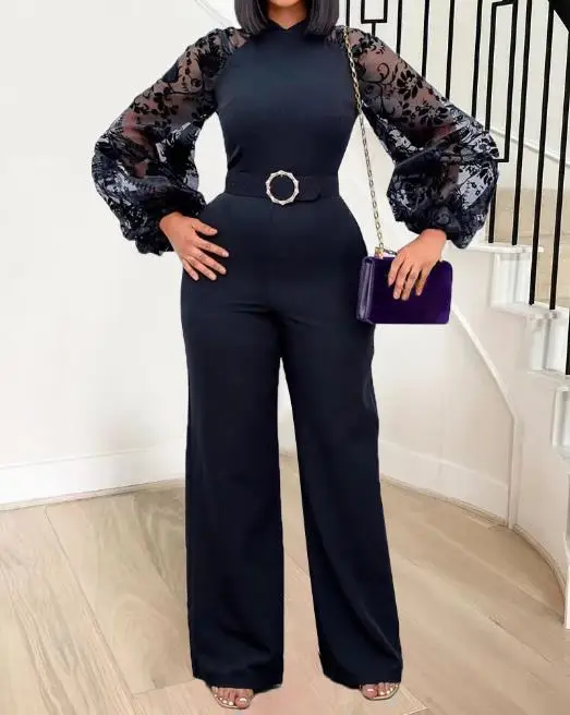 

Woman Summer Lantern Sleeve Slim Jumpsuit European & American Women's Clothing Fashion OL Commuting High Waist Jumpsuits Female