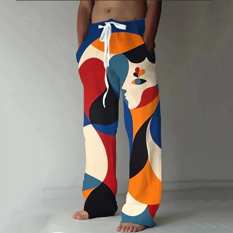 

Men's Hawaiian Trousers Summer Beach Pants Drawstring Elastic Waist Straight Leg Color Block Abstract Graphic Prints Streetwear