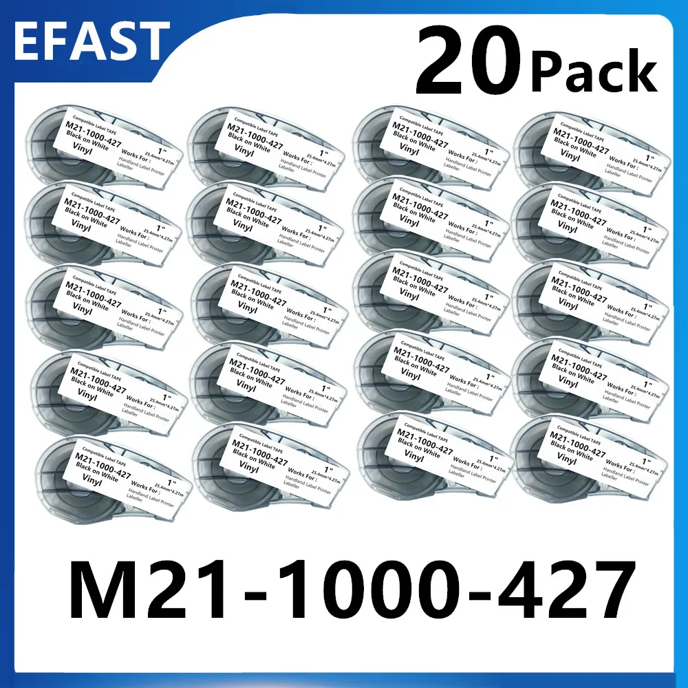 

10/20 PK Self-Laminating Vinyl Label TAPE M21-1000-427 Cartridge Strick Tag Black Work For Labeller,Handheld Label Printer