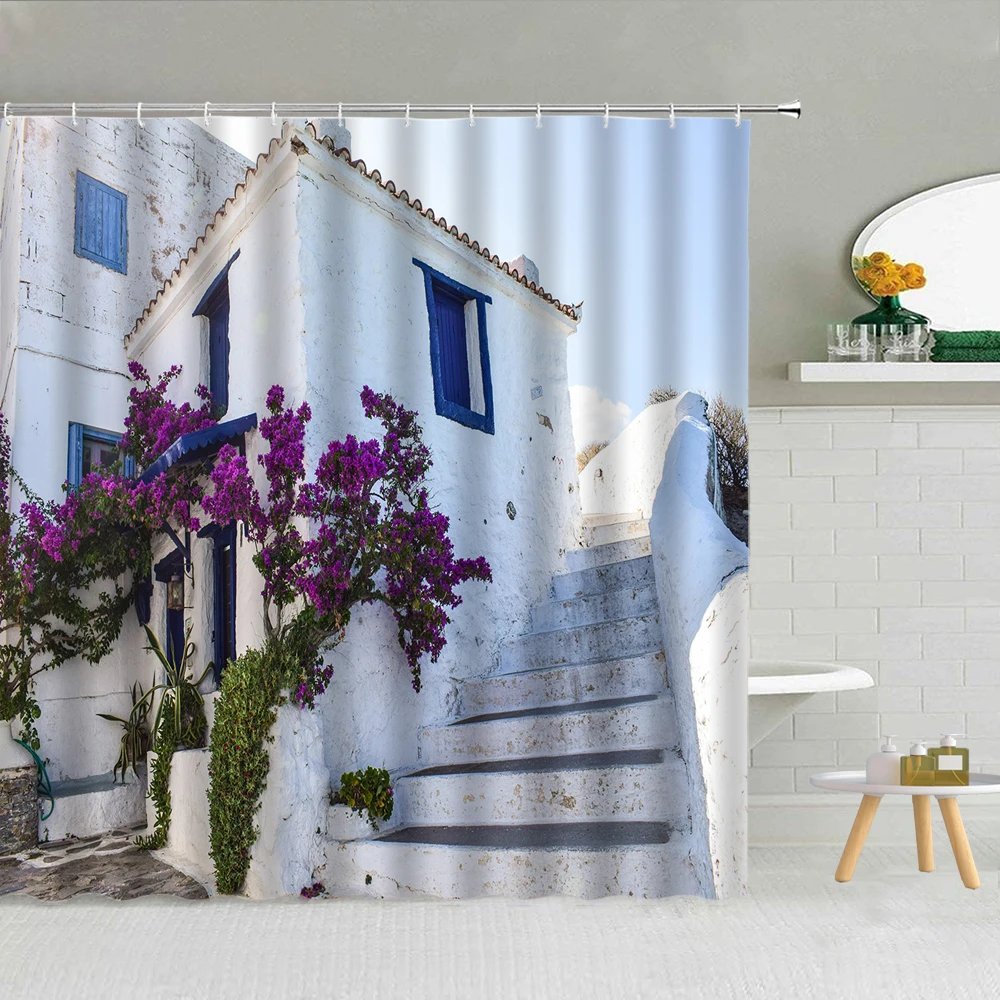

Bathroom Decor Blue Sea Animal Landscape Waterproof Curtains Cortinas De Dormitorio