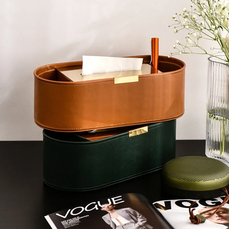 

Box Luxury Napkin Desktop Decor Holder Paper Tissue Box Sundries Leather Drawer Multifunction Home Remote Storage Art