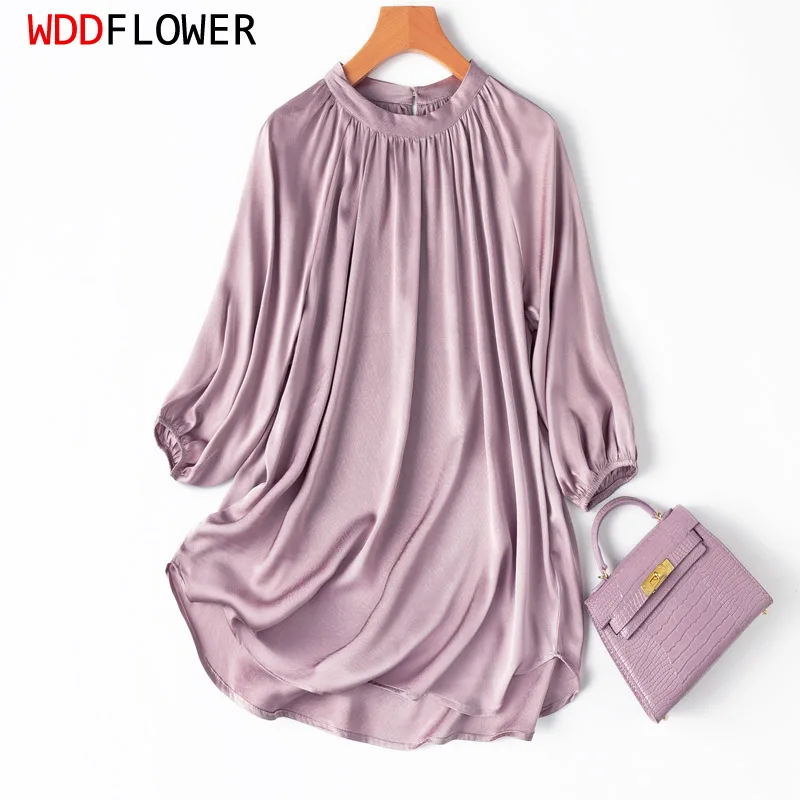 

Women 93% Mulberry Silk 7% Spandex 20 Momme Grey Pink Jacquard 3/4 sleeve Crew Neck Top Shirt Blouse MM381