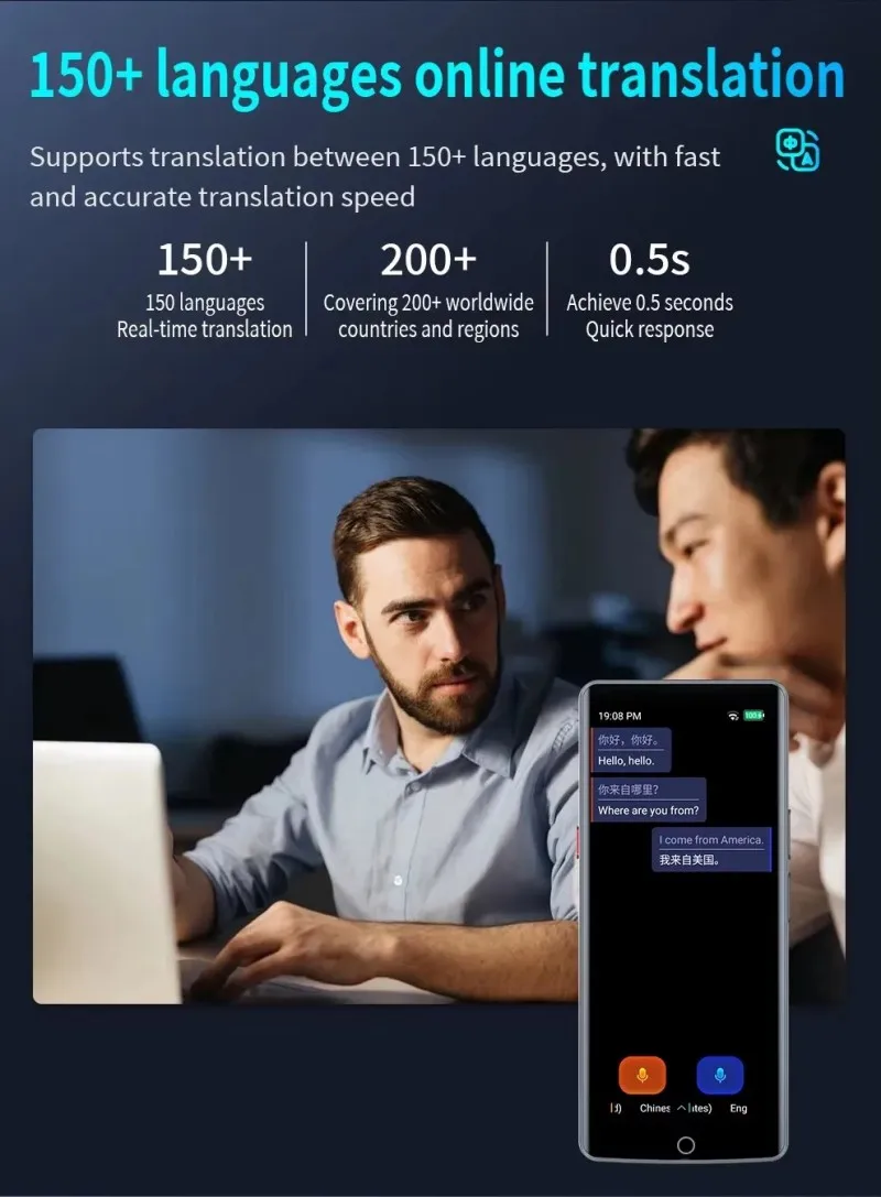 Фото Интеллектуальный переводчик AI Online Offline Перевод 139 языков Двусторонний голосовой переводчик с глобальной фотографией в реальном времени №2
