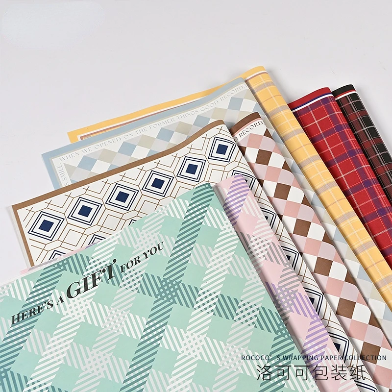 

10 Counts Checker Printed Waterproof Floral Wraps Gift Packaging Paper Roll Floral Business Florist Supplies 22.8x22.8Inch、