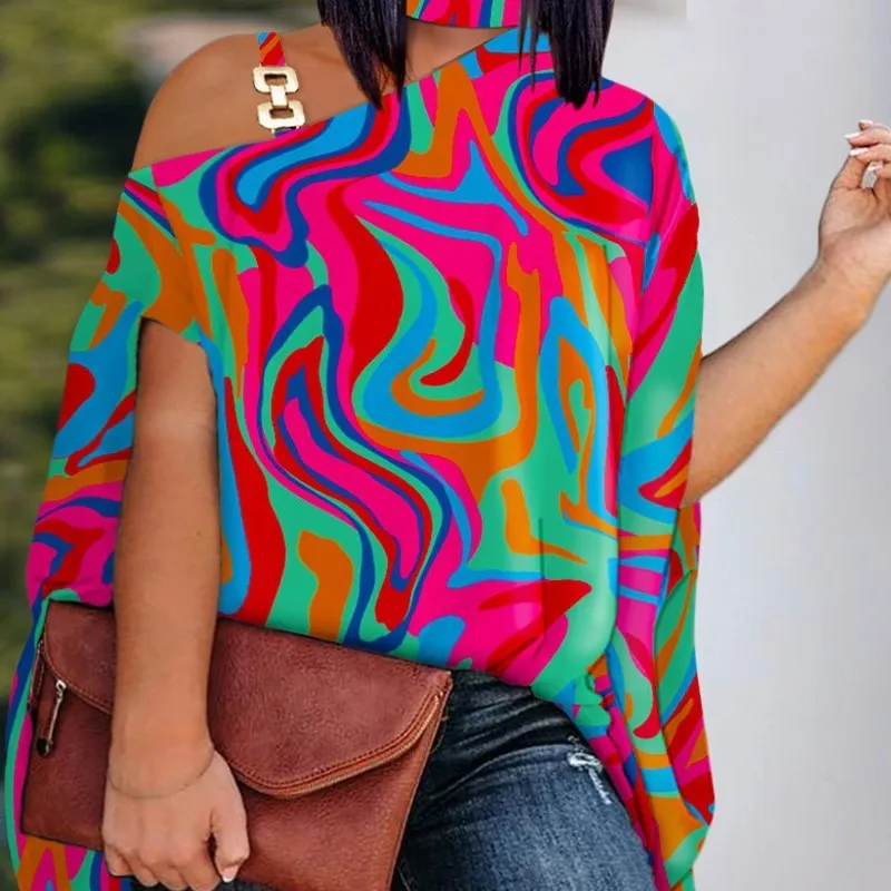 

Женская блузка с открытыми плечами, Повседневная Свободная рубашка с принтом, Элегантная блузка, лето 2023