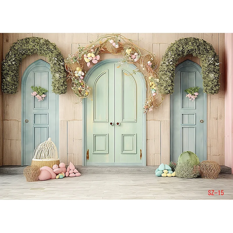 Nitree Easter Scene For Photo Studio Background Celebrations Green Spring Eggs Rabbits Photography Backdrops Props FR-02