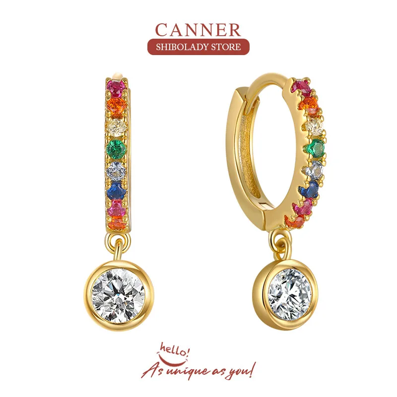 

CANNER Colorful Zircon Earrings Silver 925 Earring For Women Drop Earrings Huggie Pendientes Piercing Wedding Fine Jewelry