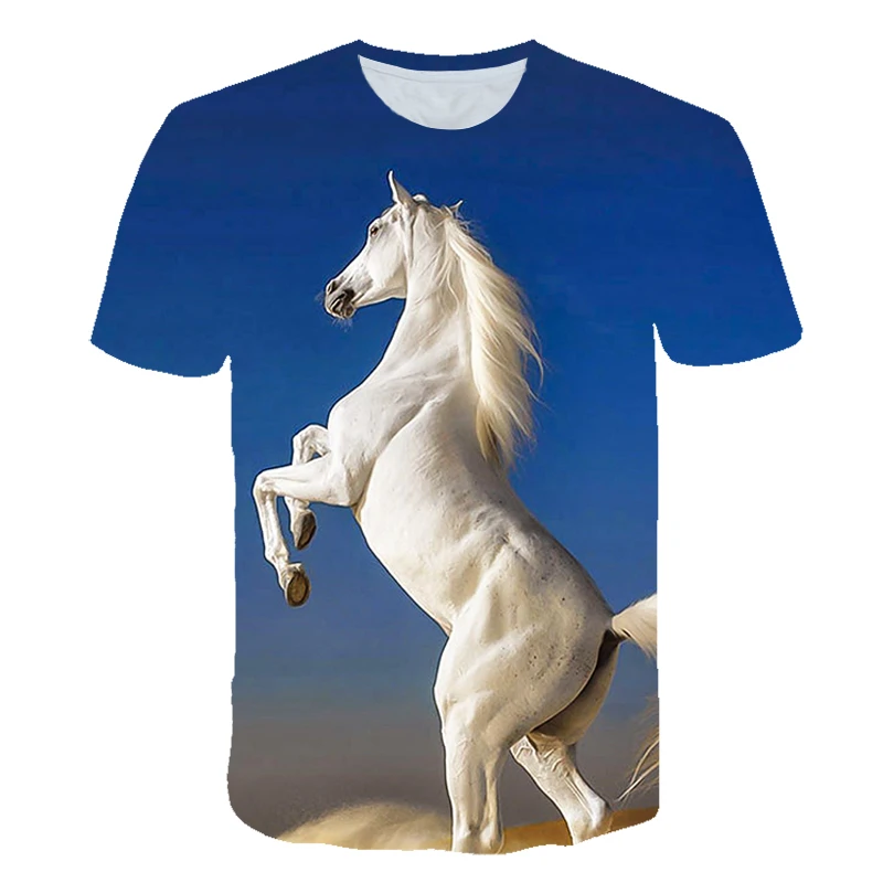 

New3D Print Summer Horse T shirt Men Streetwear Round Neck Short Sleeve Tees Tops Funny Animal Male Clothes Casual