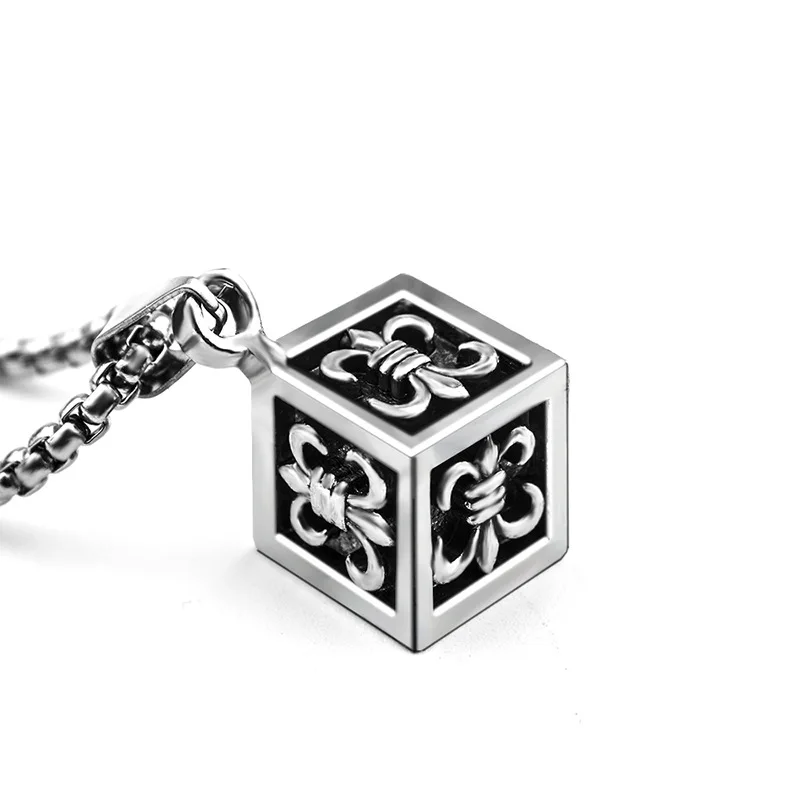 

sheishow Cube Design Pendant Necklace For Men Simple Iris Pattern Geometric Long Neck Chain Square Vintage Punk Hip Hop Jewelry