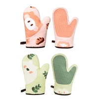 1 pair microwave oven glove cotton insulated baking heat resistant gloves oven mitts silicone non slip cute kitchen accessories