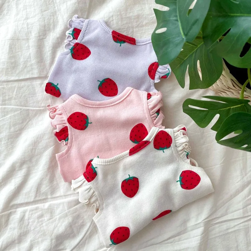 

Summer Pet Dog Vest Strawberry Print Dogs Clothes Thin Pet Pullover Puppy Small Dog Breathable Knitting French Bulldog Chihuahua