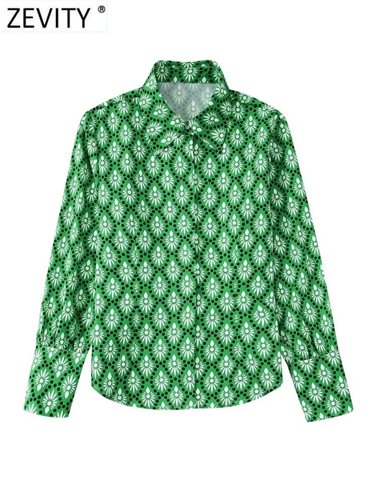 

Zevity Women Vintage Floral Print Geometric Slim Smock Blouse Female Long Sleeve Business Shirt Chic Chemise Blusas Tops LS2077