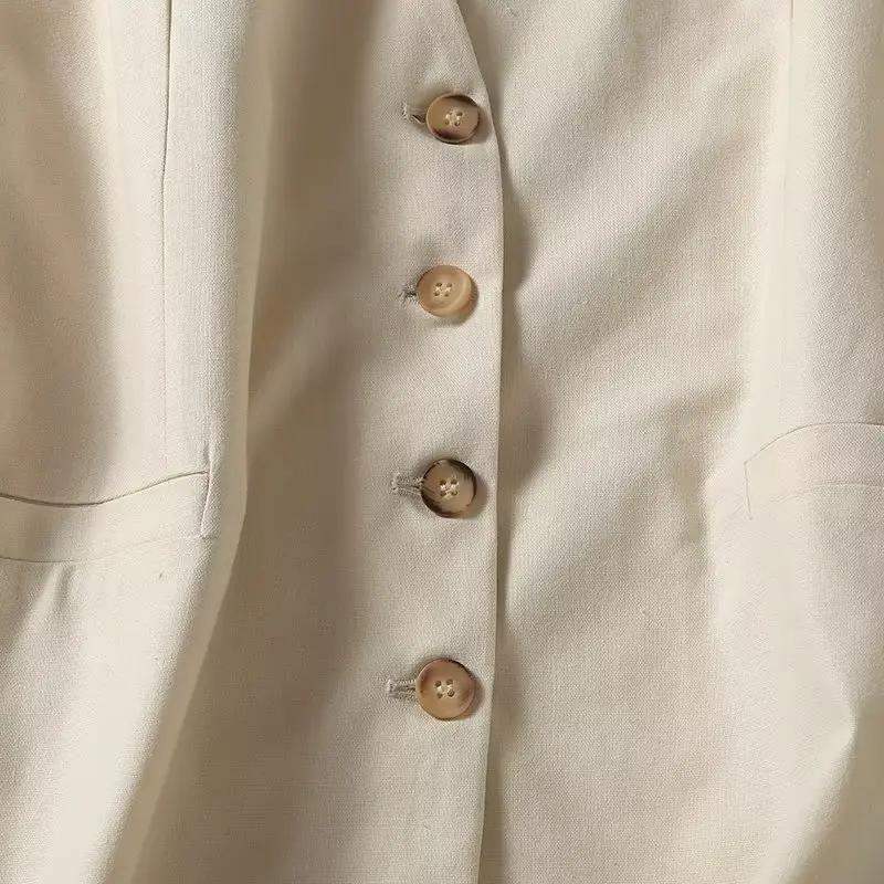 Elmsk French Simple Ladies Single  Vest Fashion Beige Breasted Color Sleeveless Blazers Women Tops