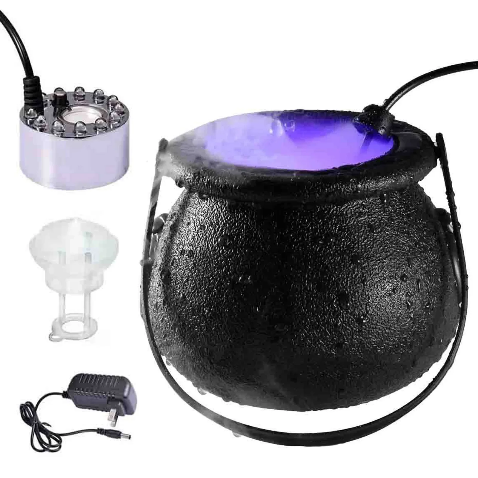 

Witch Cauldron Mist Maker Water Pond Fountain Fogger 12 LED Light Flashes Indoor Fog Machine Atomizer Air Humidifier For