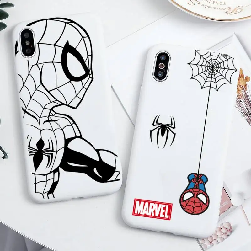 

Marvel spider-man iron Man Phone Case For iphone 13 12 11 Pro Max Mini XS 8 7 6 6S Plus X SE 2020 XR Candy white Silicone cover