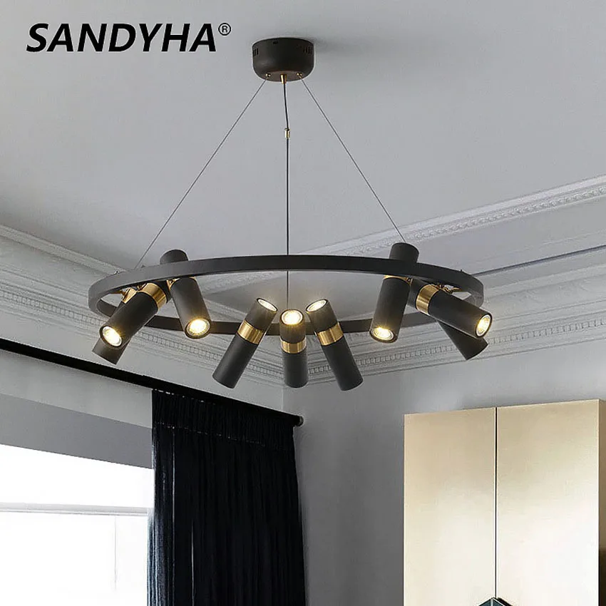 

SANDYHA Rotatable Chandeliers Black Gu10 LED Hanging Lamp Living Dining Desk Spotlight Bedroom Suspended Pendant Lights Fixture