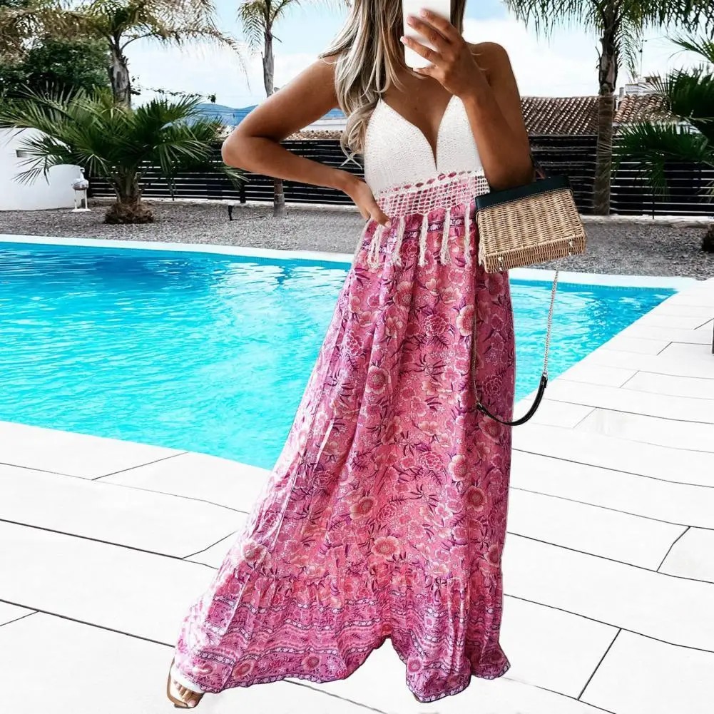 

Casual Dress Durable All-match Pullover Flower Print Long Dress for Club Long Dress Women Dress