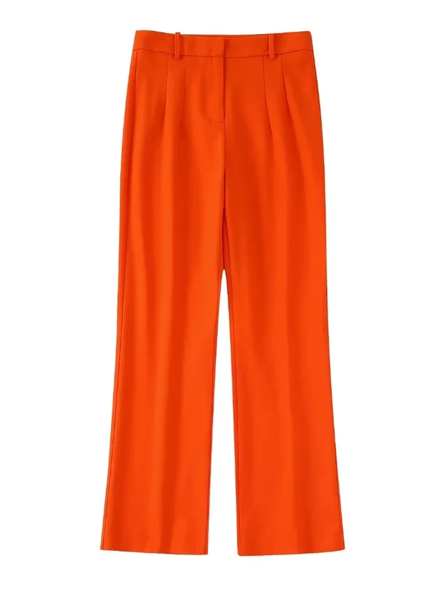 

Women Fashion Orange High Waist Flare Pants 2022 Summer New Buttoned Zipper Fly Office Lady Female Full Length Trousers Mujur