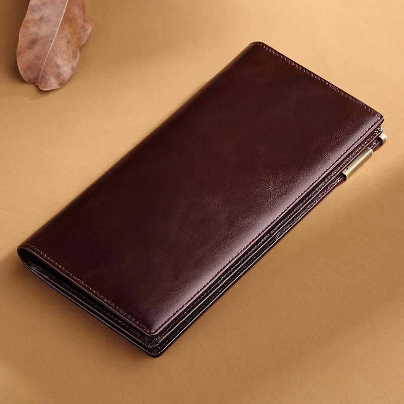 

WilliamPOLO Classic Style Wallet Genuine Leather Men's Wallet RFID Blocking Long Purse Case Passport Cover Credit Card Holder Wa