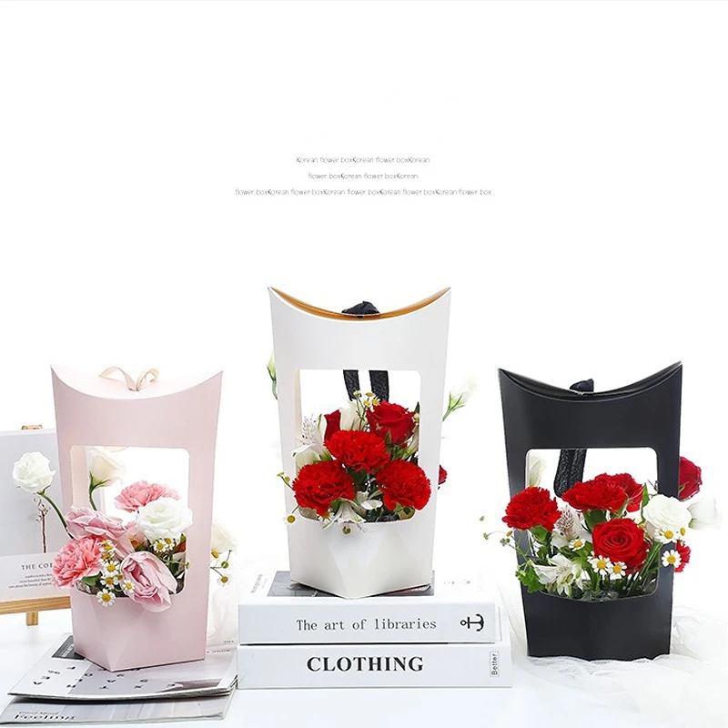 

5PCS Flower Bouquet Packaging Box Teacher's Day Moon Boat Portable Fresh Flower Box Creative Curved Hollow Pink Flower Gift Box
