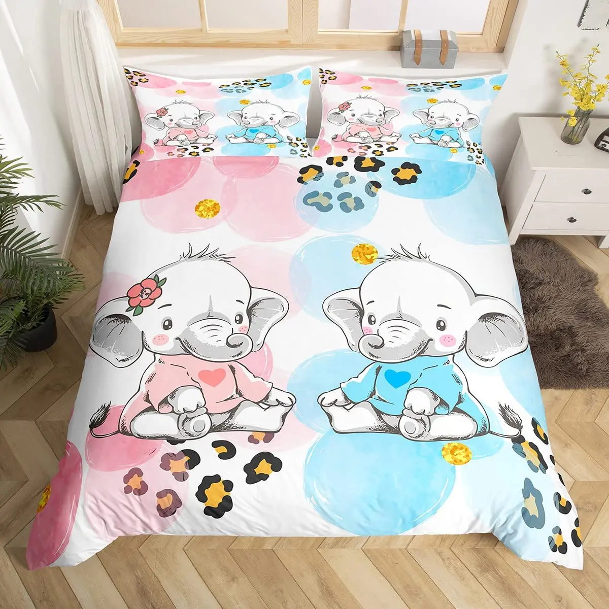 

Пододеяльник с фиолетовым, голубым, слоном, цветком, пододеяльник для детей, подарок для девочек, милый мультяшный слон с животными, с постельным бельем, 3 шт., украшение для спальни
