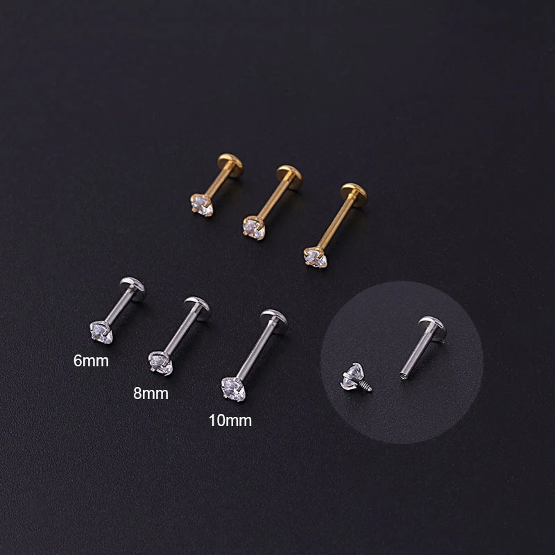 

1Pc Stainless Steel Zircon Gem Ear Cartilage Tragus Helix Piercing Women Lip Studs Ring Internally Thread Body Jewelry