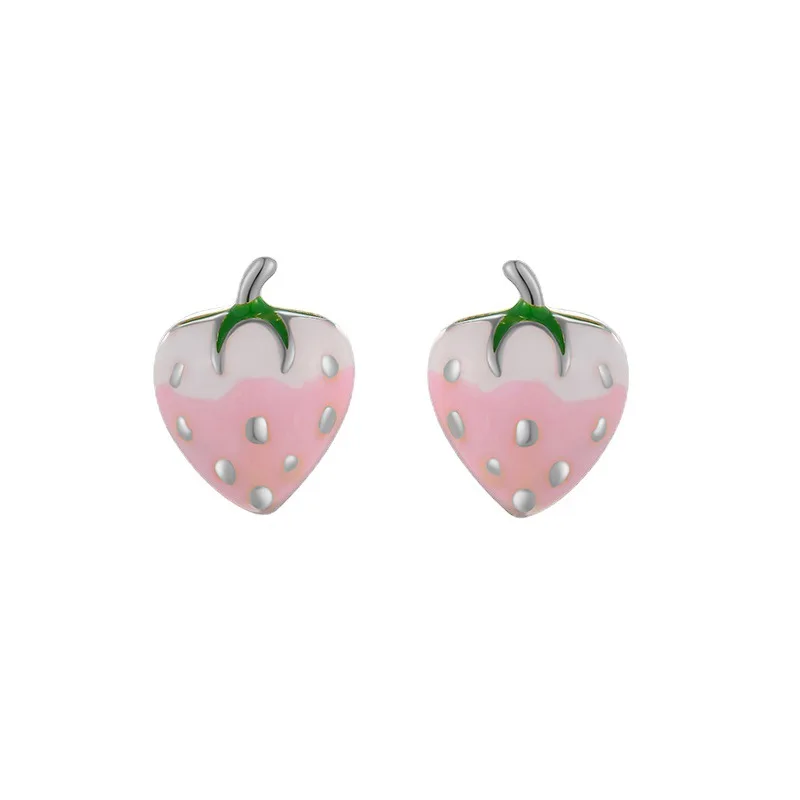 

European and American fashion fresh sweet strawberry earrings Women's pink tender earrings Symmetric earrings