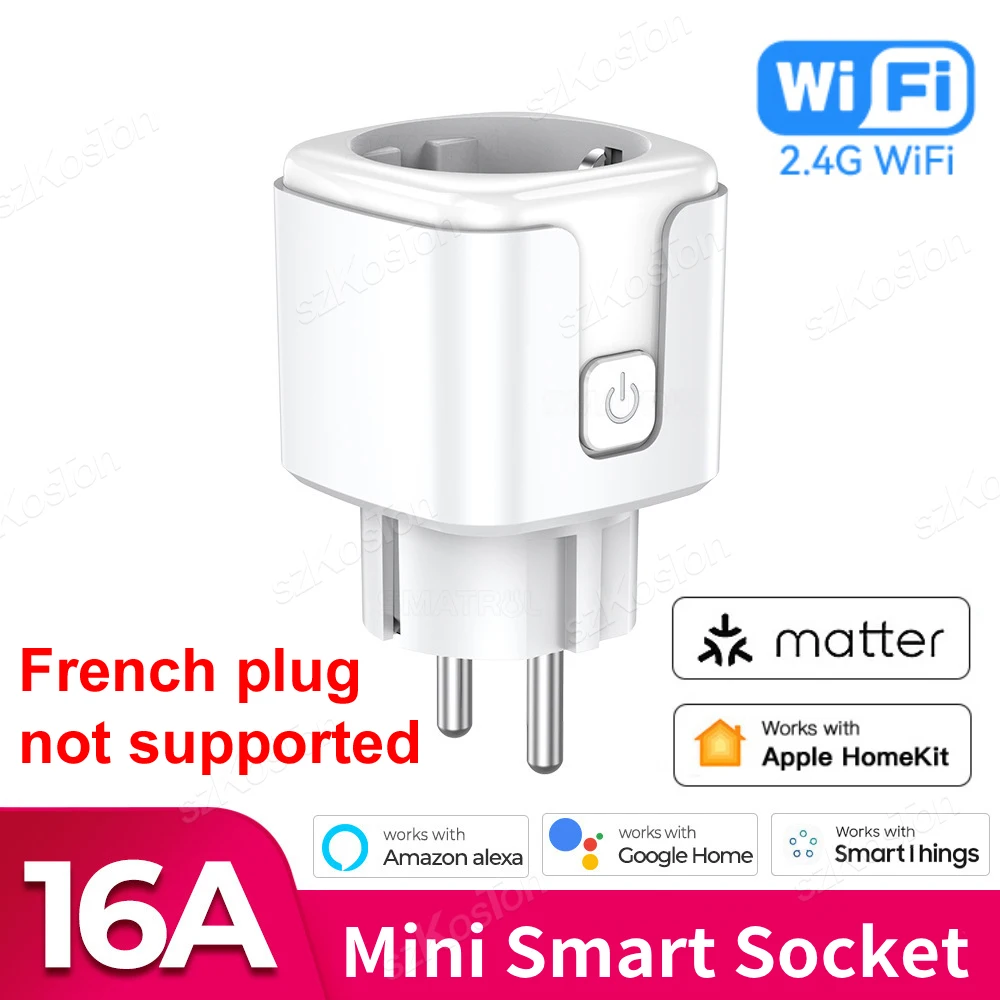 

Matter WiFi Smart 16A/20A вилка EU умная розетка бытовая техника для HomeKit SmartThings работает с Siri Alexa