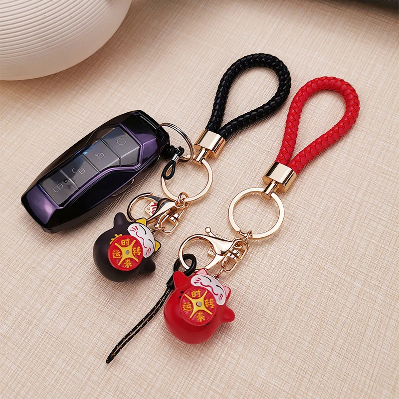 

Anti-lost Sling Cute Keychain Spin Lucky Cat Pendant Keychain Pendant Mobile Phone Lanyard Braided Rope Finger Ring Ring Lanyard