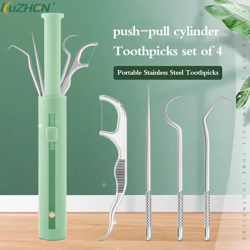 

1 Set Toothpick Metal Stainless Steel Oral Cleaning Tooth Flossing Portable Toothpick Floss Teeth Cleaner With Storage Tube