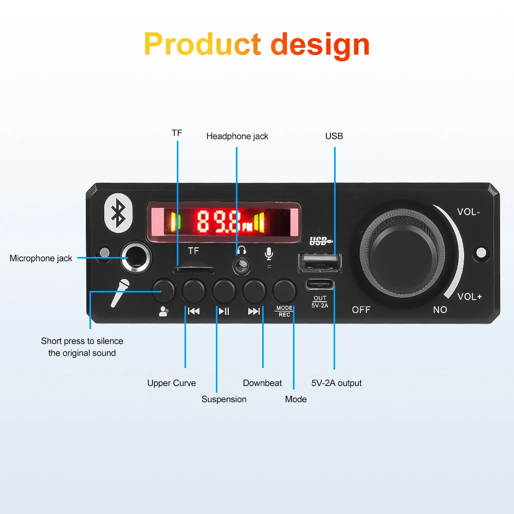 2*80W Amplifier 8-24V 160W Bluetooth MP3 Decoder Board DIY Car MP3 Player Calling Recording FM Audio TF USB Mic 3.5mm AUX Module images - 6