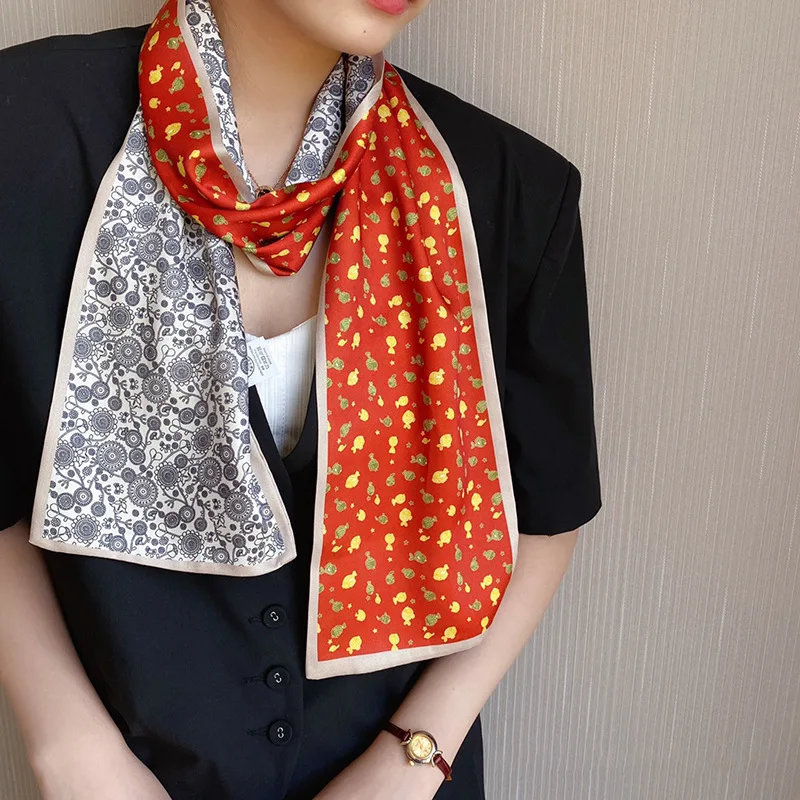 

Новый Французский Ретро-стример 17*155 имитация шелка длинный шелковый шарф плоский угловой Декор завязывающаяся сумка Шея большой стример