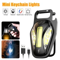 mini keychain led flashlight rechargeable camping light portable magnet lantern outdoor red warning hook work lamp bottle opener