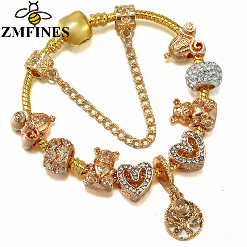

Fashion Snake Chain Charm Bracelet For Women With Heart-Shaped DIY Charms Beads Pendants High-Quality Jewelry Wholesale