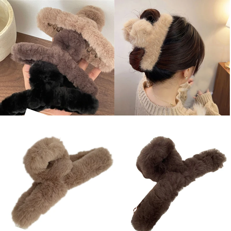 

Fluffy Hairpins Plush Hair Clip Faux Fur Hair Claws Combs Clamps Autumn Winter Hairpins Barrette Fashion Women Hairgrips Cute