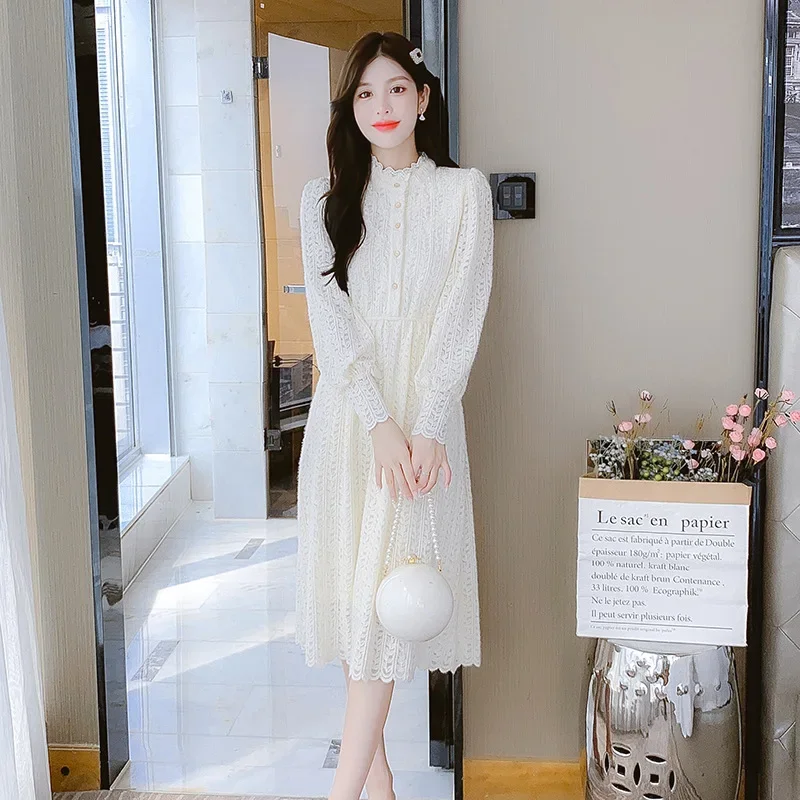 Элегантное кружевное платье 2023 новое утягивающее трапециевидной формы с талией