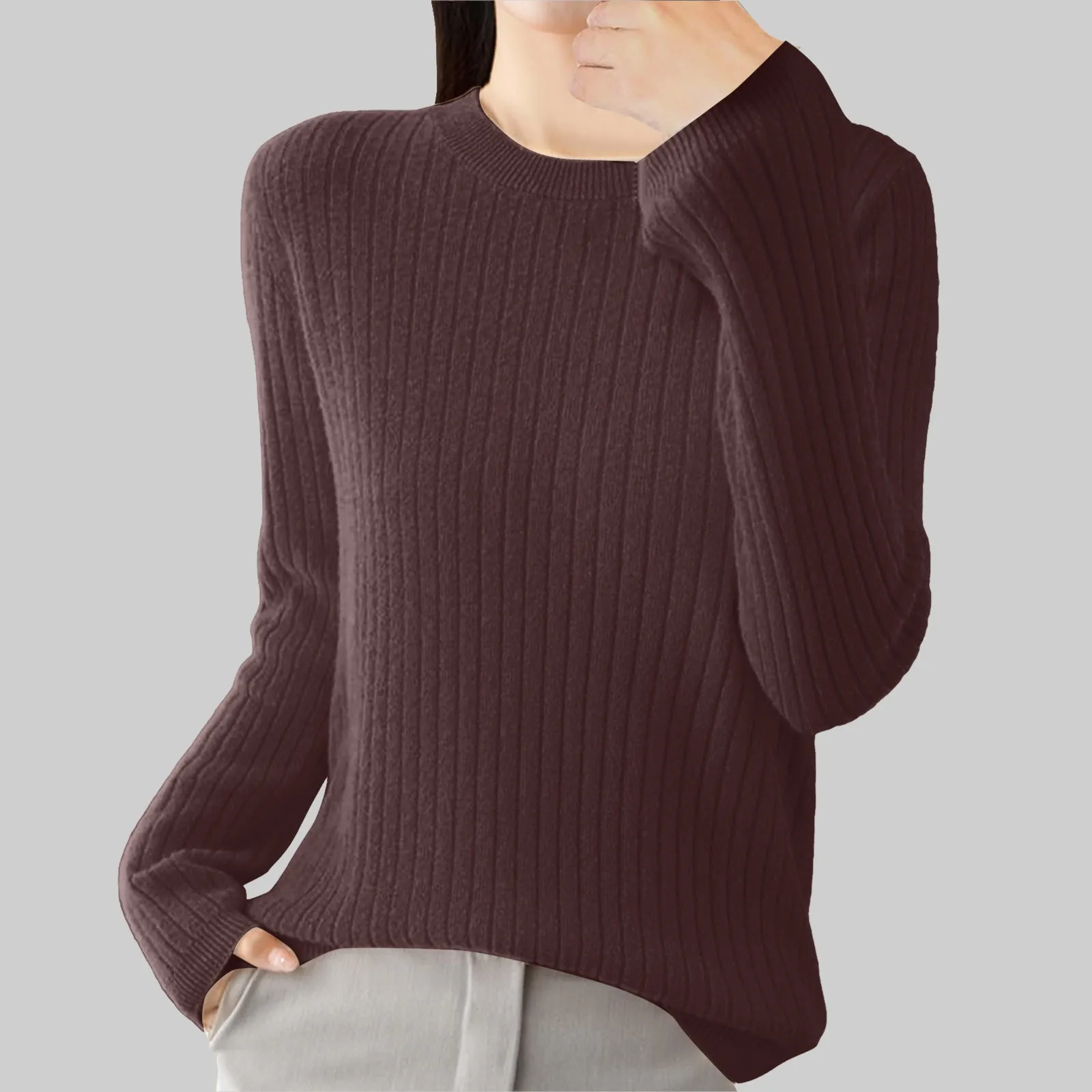 Популярный пуловер с круглым вырезом нижний свитер женские трикотажные топы