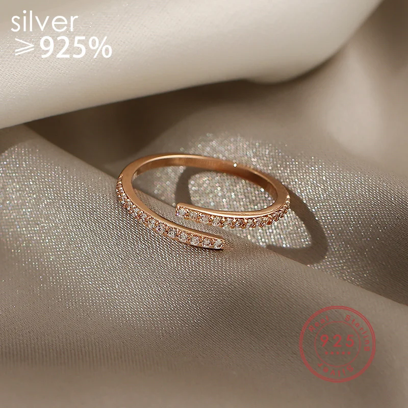 

Silver Color Plated 18k Rose Gold Row Diamond Ring For Women Fashion Wedding Gift Jewelry 2022 New Party Accessories