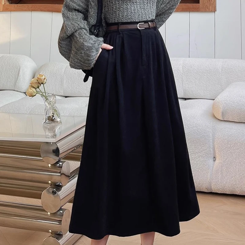 Женская винтажная Вельветовая юбка миди с поясом C.New S трапециевидная