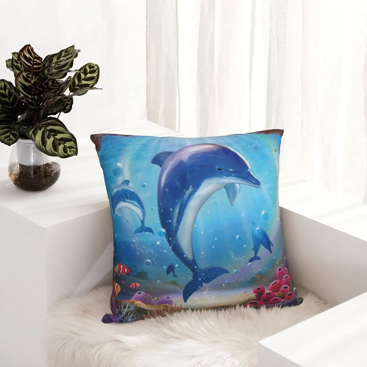 Милые Квадратные наволочки в виде дельфина домашняя красочная декоративная